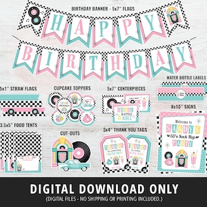 50s Birthday Party Decorations, 50s Retro Party Decor, 50s Sock Hop Theme, 1950s Diner Sign, Banner, 1950, Fifties, Diner Printable, DIGITAL