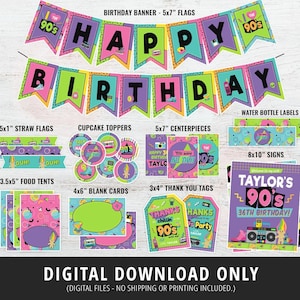 90er Party Dekoration, 90er Geburtstag Dekoration, 90er Retro Party, 90er Thema, I Love the 90s, Banner, Schilder, Etiketten, 1990, Printable, DIGITAL