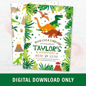 Dinosaur Birthday Invitation Printable, T-Rex, Brachiosaurus, Triceratops Invitation, Birthday for Boy Kids T-Rex Triceratops Invite DIGITAL