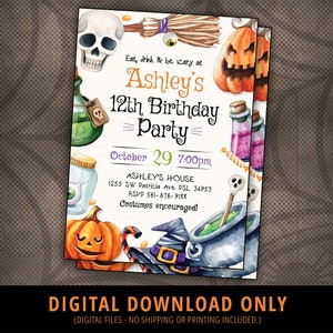 Halloween Birthday Invitation, Halloween Birthday Invite, Eat Drink Be Scary Invite, Halloween Birthday Party Invite, Pumpkins, DIGITAL