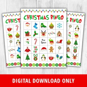 Weihnachtsbingo, Weihnachtsspiele, Weihnachtsbingo zum Ausdrucken, Weihnachtsfamilienspiele, Weihnachtsaktivitäten für Kinder, Winterbingo DIGITAL
