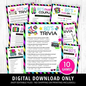 80s Games Bundle Printable, 80s Activities, 80s Party Games, 80s Trivia, 1980s Party Games for Kids & Adults, 80s This or That, DIGITAL