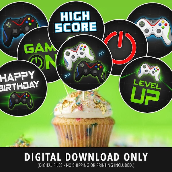 Video Game Cupcake Toppers, Gamer Party Cupcake Toppers, Video Game Party, Gamer Party Topper Labels, Treat, Snacks, Printable, DIGITAL