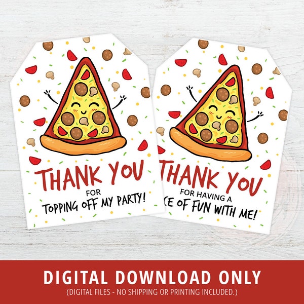 Pizza Thank You Tags, Pizza Favor Tags, Kids Pizza Birthday Party, Pizza Party Tags, Pizza Topping, Slice of Fun, Thank you card, DIGITAL