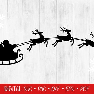 Santa's Sleigh SVG, Christmas SVG, Santa Claus SVG, Reindeer Clipart, Holiday Svg, Cricut, Silhouette, Png, Cut Files, Decal, Digital