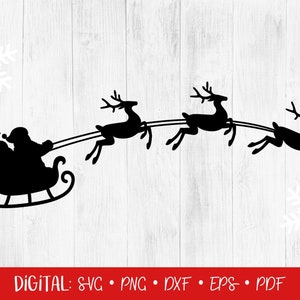 Trenó do Papai Noel SVG, Natal SVG, Papai Noel SVG, Clipart de Rena, Svg de Feriado, Cricut, Silhueta, Png, Arquivos de Corte, Decalque, Digital