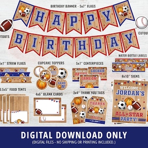 Sports Birthday Party Decorations, All-Star Sports Party Decor, Sports Birthday, All-Star Party Bundle, Signs, Banner, Labels DIGITAL