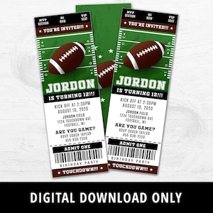 Football Ticket Invite, Football Invitation, Football Birthday Party Invite, Sports invite, boys ticket, Party Supplies, Printable DIGITAL