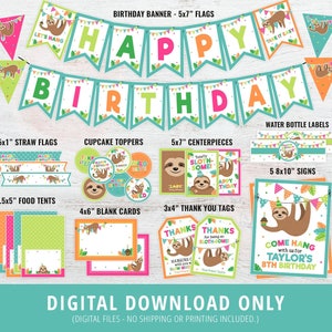 Sloth Birthday Decorations, Sloth Party Package, Sloth Theme, Sloth Decor, Signs, Banner, Centerpieces, Sloth Birthday, Wild Jungle DIGITAL