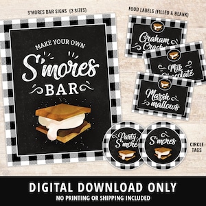 S&#39;mores Bar Kit, S&#39;mores Bar Kit, S&#39;mores Bar Sign, S&#39;mores Labels, Food Tents, S&#39;mores Birthday Party, Smores, Wedding, Smores Kit, DIGITAL