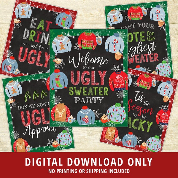 Ugly Christmas Sweater Party Signs, Ugly Sweater Party Signs, Ugly Sweater Party, Ugly Sweater Party Chalkboard Decor, Tacky Sweater DIGITAL