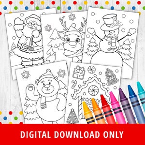 5 Christmas Coloring Pages, Christmas Printables, Christmas Game, Christmas Activities, Printable Coloring Pages Santa Coloring Page DIGITAL