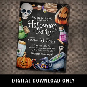 Halloween Invitation, Halloween Invite, Eat Drink Be Scary Invite, Halloween Party Flyer, Halloween Party Invite, Pumpkins, Skulls, DIGITAL