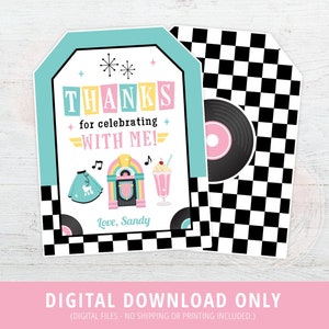 50er Jahre Retro Dankeschön Tags, 1950er Jahre Sock Hop Diner Anhänger, 50er Jahre Geburtstagsparty, Retro Diner, Sock Hop Anhänger, Printable, DIGITAL