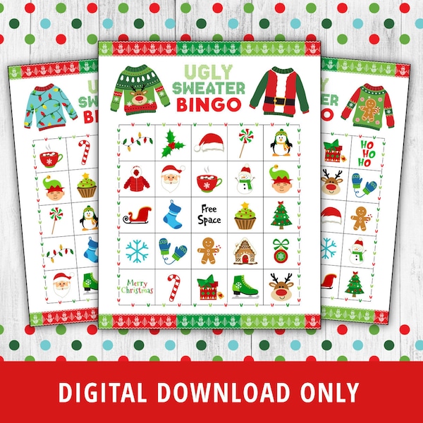 Ugly Christmas Sweater Bingo, Ugly Sweater Bingo, Christmas Bingo, Christmas Games, Ugly Sweater Family Games, Kid Activities, Bingo DIGITAL