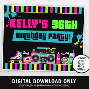 80s Backdrop, 80s Banner, 80s Yard Sign, 80s Birthday Party, 80s Neon Retro, 80s Party Backdrop, 80s Decor, Printable Backdrop, DIGITAL