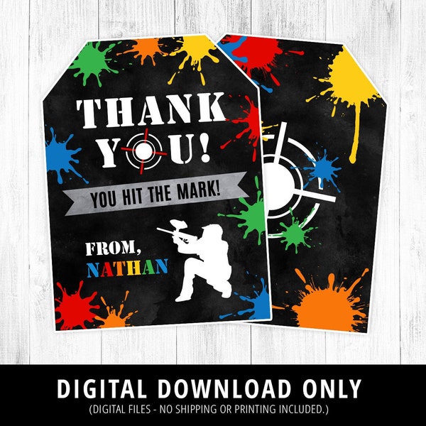 Paintball Favor Tags, Paintball Thank You Tags, Printable Paintball Birthday Party Favors, Paintball Party, Gift Tag, WE PERSONALIZE DIGITAL