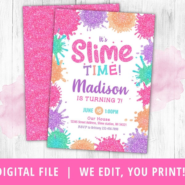 Slime Invitation, Slime Birthday Invitation, Slime Party Invite, Glitter Slime Invite, Slime party decor, Art, Girl Birthday Invite, DIGITAL