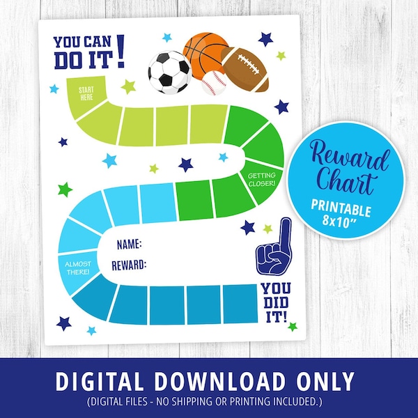 Printable Sports Reward Chart, Sports Reward Chart Kids, Sports Behavior Chart, Reward Chart, Football, Baseball, Boy Motivational DIGITAL