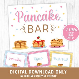 Pancake Bar Kit, Pancake Bar Sign, Pancake Bar Food Labels, Pancake Party Sign Decor, Pancakes and Pajamas Party, Slumber Party, DIGITAL