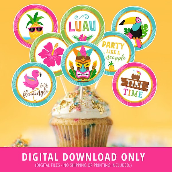 Luau Birthday Cupcake Toppers Etsy UK