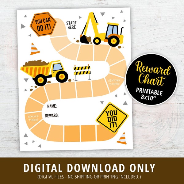 Printable Construction Reward Chart, Construction Reward Chart Kids, Construction Behavior Chart, Reward Chart, Boy, Motivational, DIGITAL