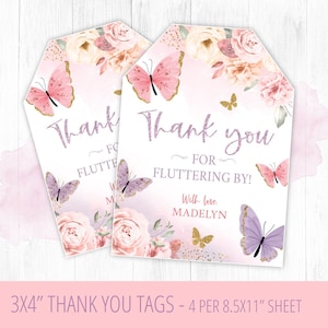 Butterfly Thank You Tags, Butterfly Favor Tags, Butterfly Baby Shower Favor Tags, Butterfly Decor, Thank You Gift Tags, Pink Purple, DIGITAL