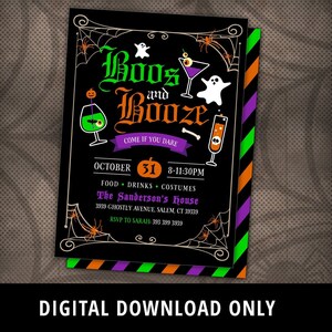 Boos and Booze Halloween Invitation for Adults, Drinks Halloween Party Invite, Birthday, Cocktail, Costume Party, Printable Invite, DIGITAL