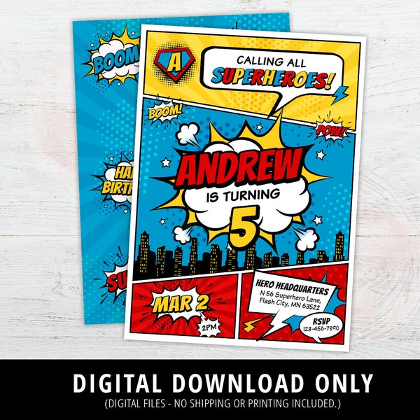 Superhero Invitation, Superhero Comic Birthday Invite, Superhero Birthday Invitation, Superhero Party, Comic Book Invitation, Boy, DIGITAL