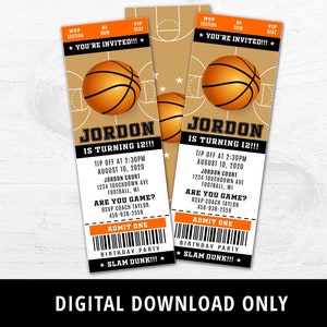 Basketball Ticket Birthday Invite, Basketball Invitation, Basketball Birthday Party Invite, Sport invite, boy ticket, Party Supplies DIGITAL