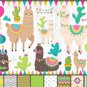 30 Lama Clipart, Lama Clipart Bundle, Lama Kaktus Clipart, Lama Geburtstag Clipart, Fiesta, Bunt, Dekoriertes Lama, Party Lama Art PNG