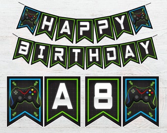 Video Game Banner, Video Game Birthday Banner, Gamer Party Banner, Video Game Party, Bunting Banner, Gamer Party, Neon, Any Age, DIGITAL