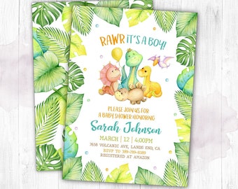 20 Inviti Baby Shower A Tema Dinosauro Con Buste – Formato 10x15 Cm, Fronte/Retro, Per Festa Di Benvenuto