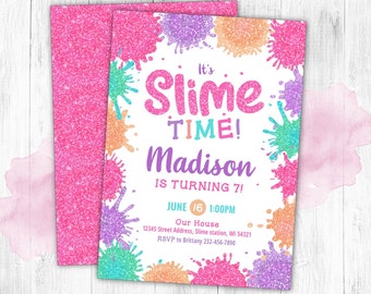 Slime-Einladung, Slime-Geburtstags-Einladung, Slime-Party einladen, Glitter Slime einladen, Slime-Party-Dekor, Kunst, Mädchen-Geburtstags-Einladung, DIGITAL