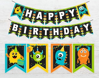 Little Monster Birthday Banner, Monster Party Decoration, 1st birthday banner, Kids Birthday Party Bash, First Birthday Baby Monster DIGITAL