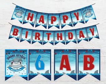 Shark Birthday Banner | Etsy