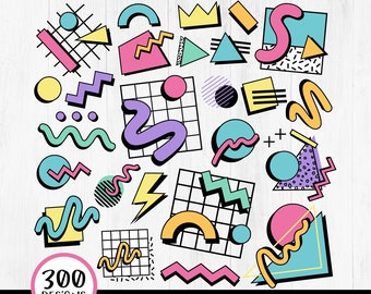 90s Elements Clipart Bundle, Retro 90s Clipart, Nineties Nostalgia, 90s Pattern, Abstract 90's Patterns, Memphis Graphics, 1990, PNG DIGITAL