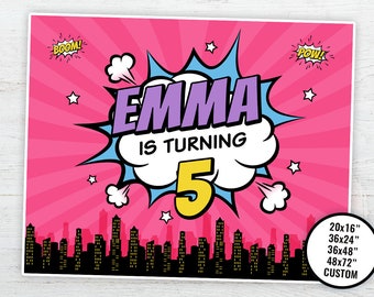 Girl Superhero Backdrop, Girl Superhero Birthday Backdrop, Superhero Birthday Banner, Superhero Yard Sign, Superhero Printable, DIGITAL