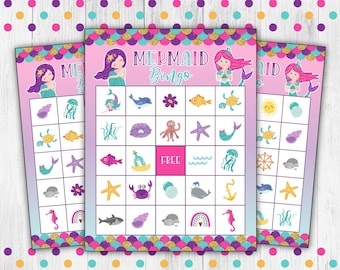 Mermaid Bingo, Under the Sea Bingo, Mermaid Party Printable Games, Under the Sea Party, Mermaid Bingo Sheets, 10 Cards, Line Bingo, DIGITAL