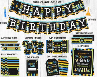 Science Party Decorations, Science Birthday Party Decor, Science Lab Party, Mad Scientist, STEM, Party Bundle, Signs, Favors Banner, DIGITAL