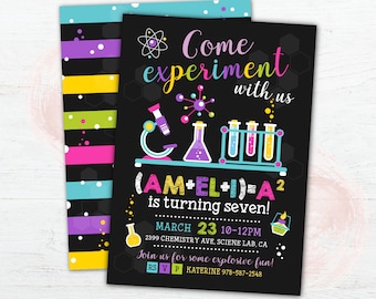 Science Party Invitation, Printable Mad Science Birthday Party Invitation, Science Birthday Invite, Girls Science Party, Experiment, DIGITAL