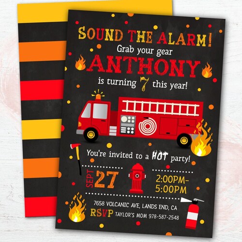 Fire Truck Birthday Party Invitations Firetruck Party - Etsy