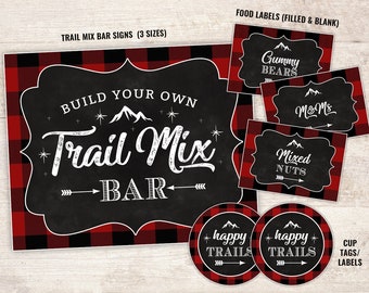 Trail Mix Bar Decor, Buffalo Plaid Trail Mix Bar Kit, Trail Mix Party, Trail Mix Sign, Cup Labels, Trail Mix Bar, Camping, DIGITAL
