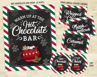 Hot Chocolate Bar Printable Kit, Hot Chocolate Party, Hot Chocolate Bar, Hot Cocoa Bar, Sign, Labels, Hot Chocolate Cup Tags, DIGITAL