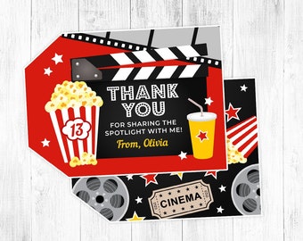 Movie Thank You Tags, Movie Night Favor Tags, Movie Night Party Favors, Movie Night Party, Movie Night Birthday, Printable Tags, DIGITAL