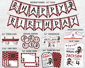 Ninja Birthday Party Package, Ninja Birthday Decor, Ninja Party, Ninja Party Printables, Ninjas, Martial Arts Party, Boys, Karate, DIGITAL