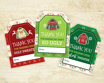 Ugly Sweater Thank You Tags, Ugly Sweater Party Thank You Tags, Ugly Sweater Party Decor, Christmas Thank You Tags, Printable Tags, DIGITAL