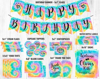 Tie Dye Party Decorations Printable, Tie Dye Birthday Decor, Tie Dye Party, Rainbow Tie Dye Party, Tie Dye Favors, Banner, Signs DIGITAL