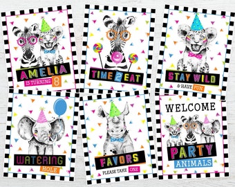 Party Animals Party Signs, Party Animals Birthday Decor, Printable Signs, Wild Animals Signs, Zoo Welcome Sign, Safari, Posters, DIGITAL