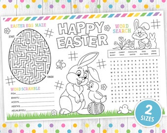 Ostern Tischset, Kinder Ostern Färbung Tischset, Osterspiele, Osteraktivitäten, Osterhase Malseite, Osterparty, Printable DIGITAL